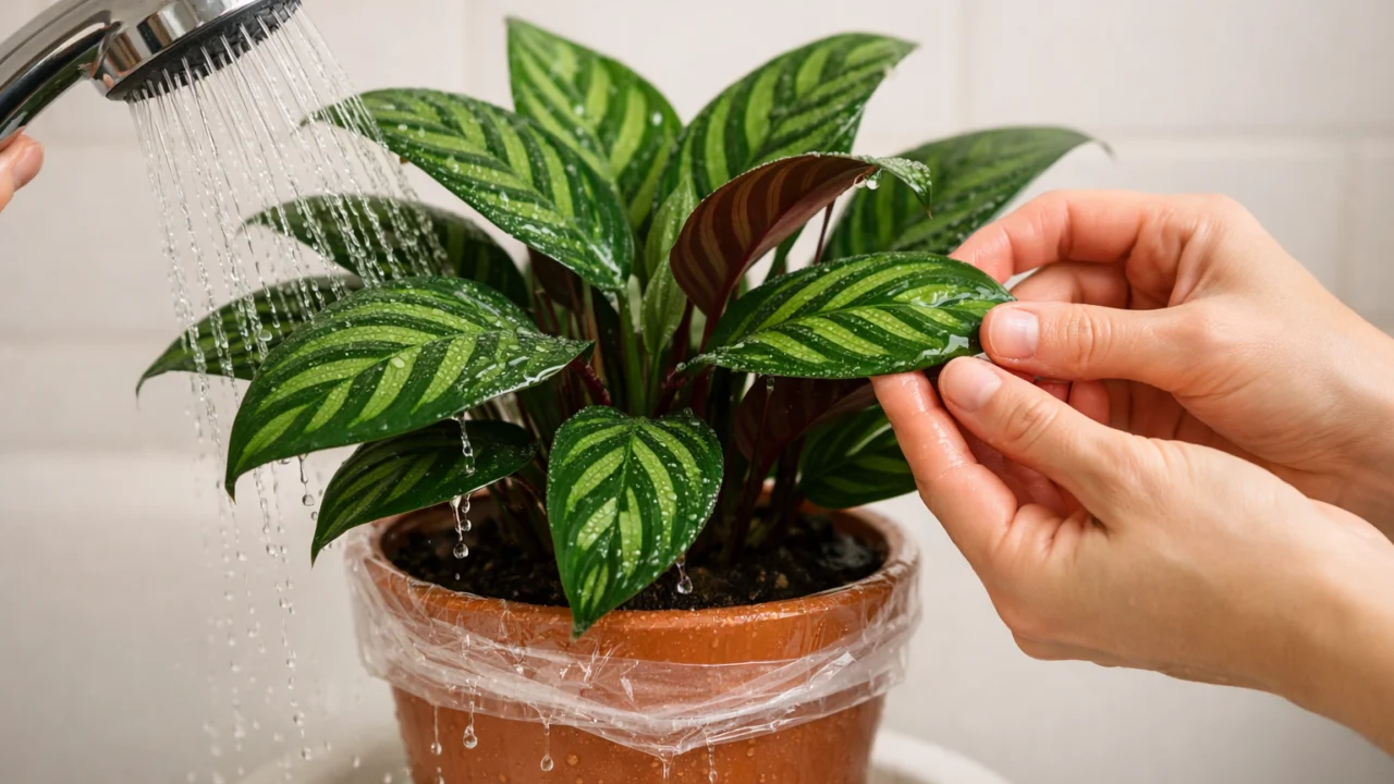 Tuširanje sobnih biljaka slabim mlazom vode pomaže u čišćenju lišća i ranom otkrivanju štetnika