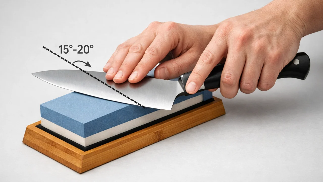 Ispravan kut oštrenja kuhinjskog noža od 15 do 20 stupnjeva za optimalnu oštrinu i sigurnost