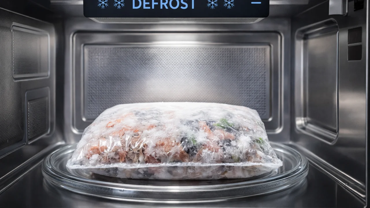 Odmrzavanje hrane u mikrovalnoj pećnici uz korištenje defrost funkcije i odmah termičko obrađivanje