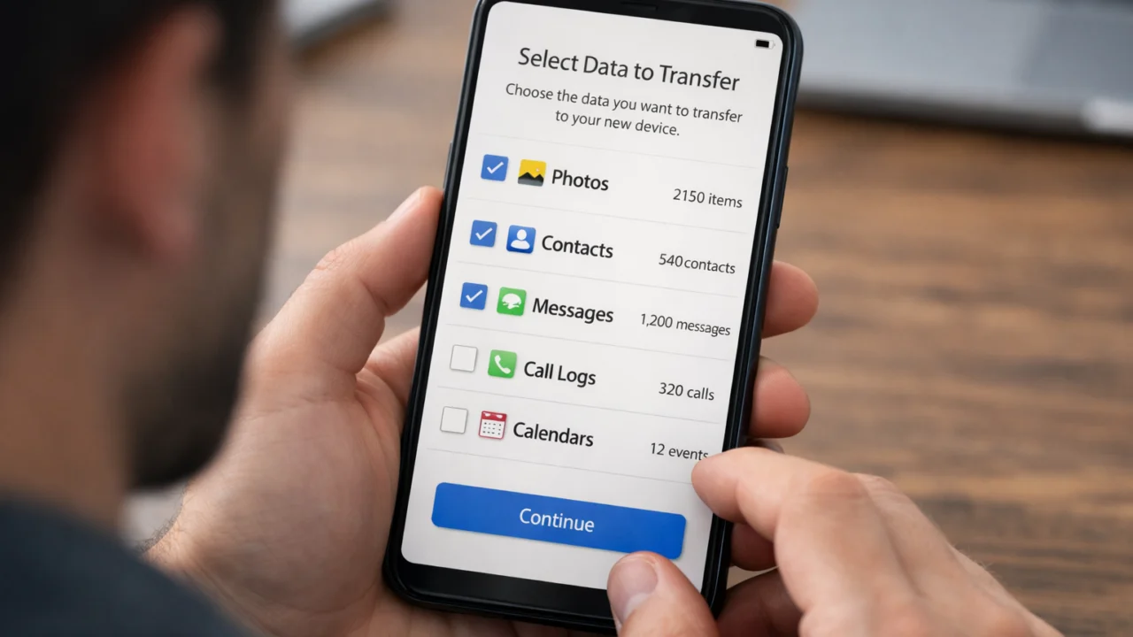Odabir fotografija, kontakata i poruka za prijenos na novi telefon