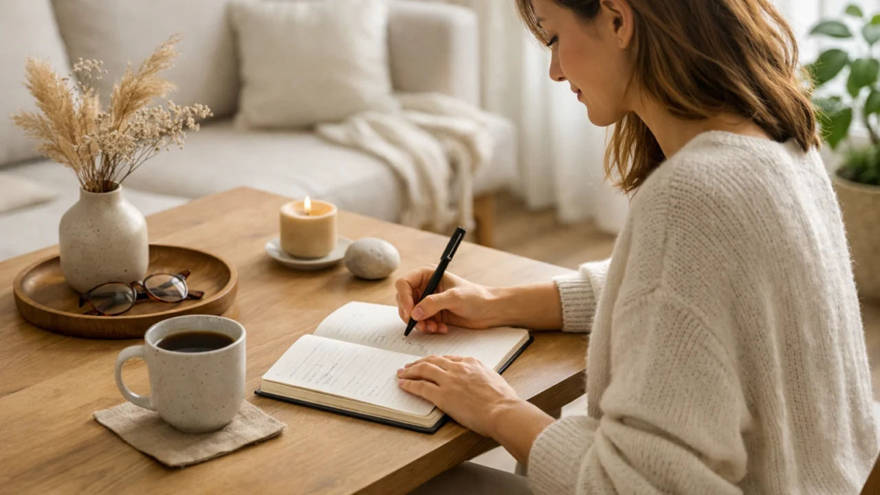 Svjesni odmor kod kuće uz zapisivanje misli za mentalni oporavak i povrat energije