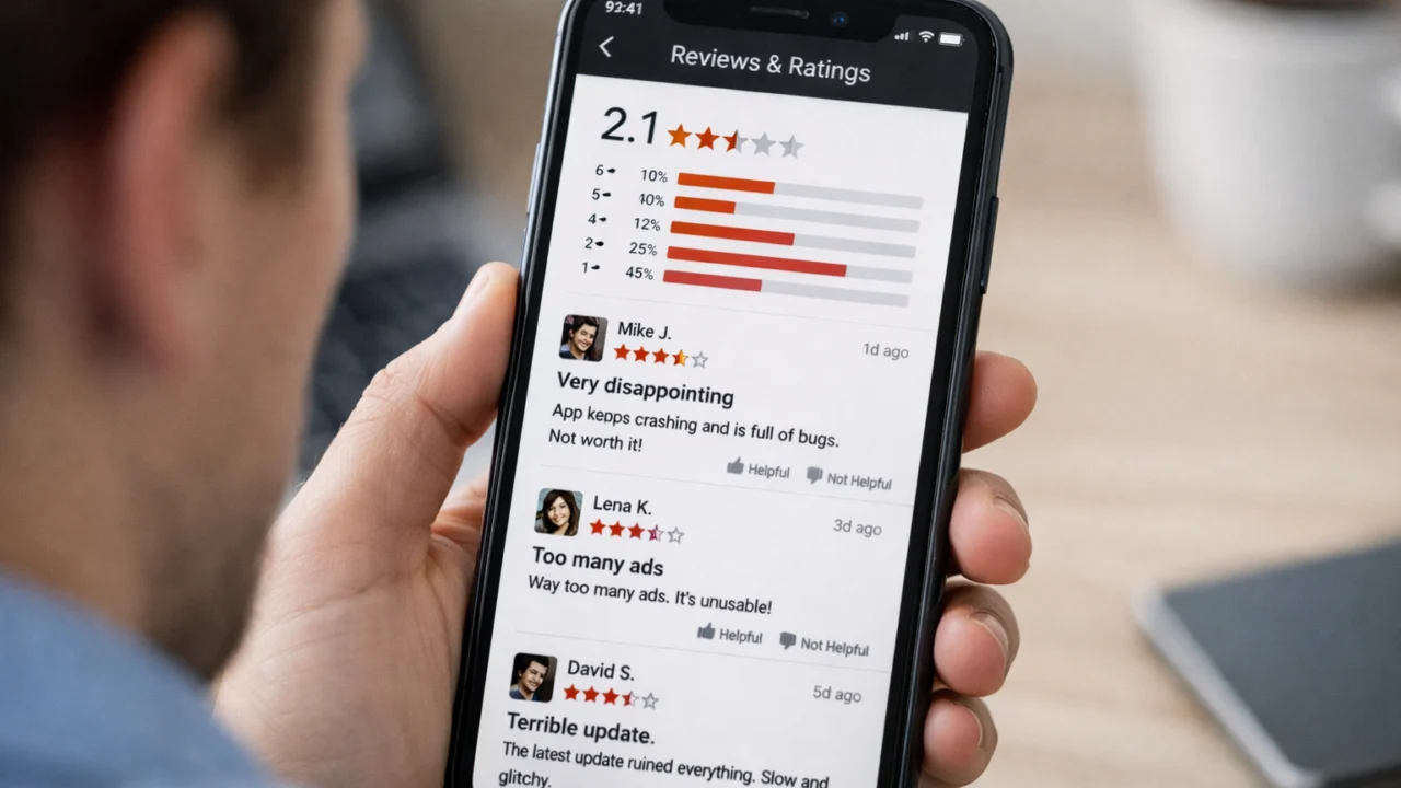 Provjera recenzija i niskih ocjena aplikacije u trgovini aplikacija kao znak mogućeg rizika