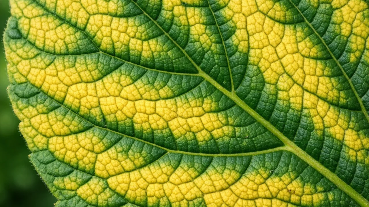 Manjak magnezija prepoznatljiv po žutilu između žila na listu biljke