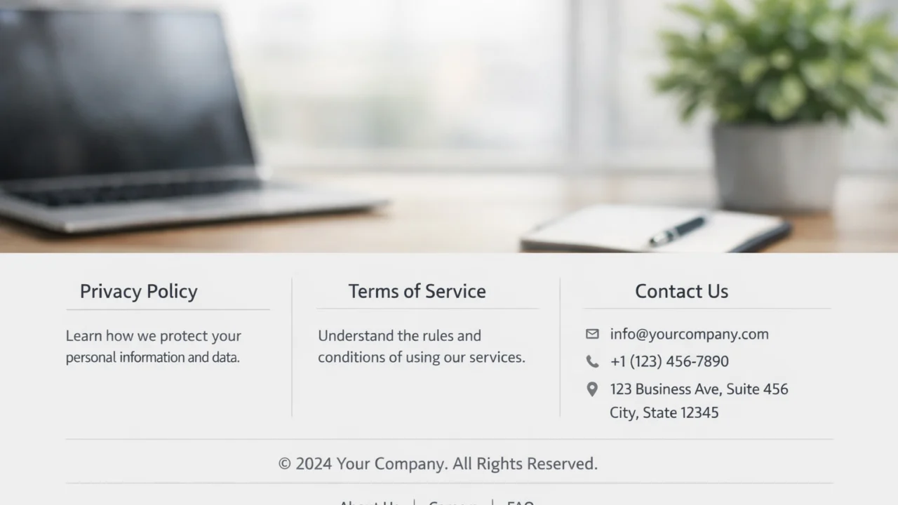 Primjer transparentnih podataka o tvrtki, uvjeta korištenja i pravila privatnosti na sigurnoj web stranici
