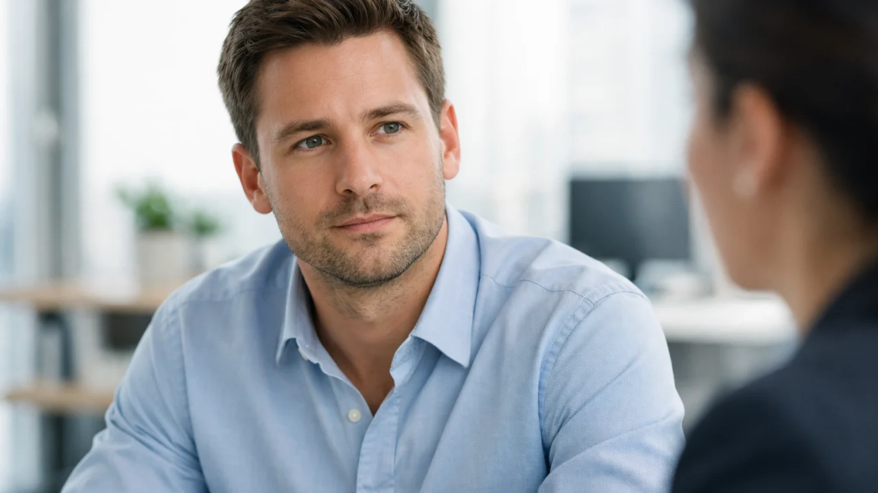 Aktivno slušanje tijekom poslovne kritike u modernom uredu bez emocionalne reakcije