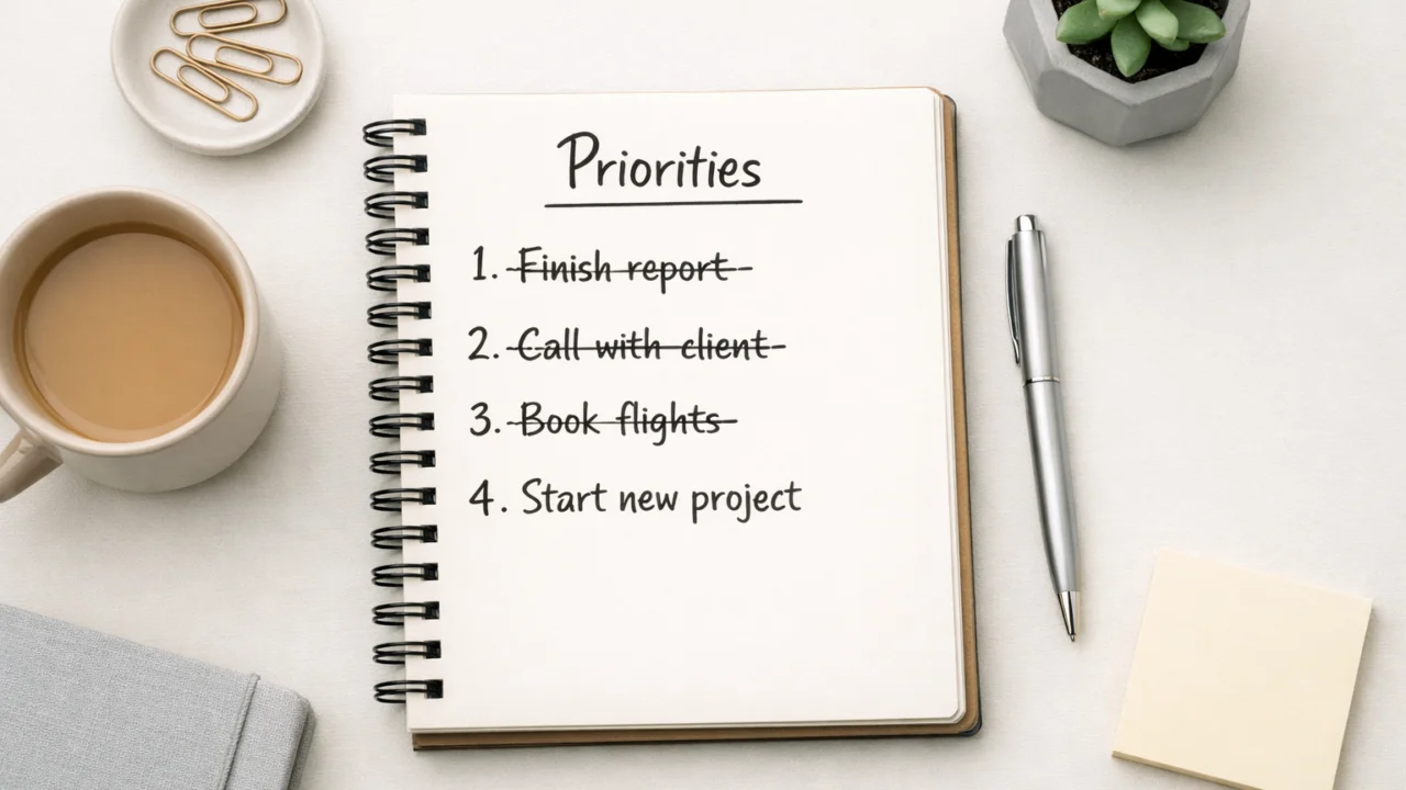 Jasno zapisani prioriteti u bilježnici kao prvi korak u smanjenju stresa i preopterećenja