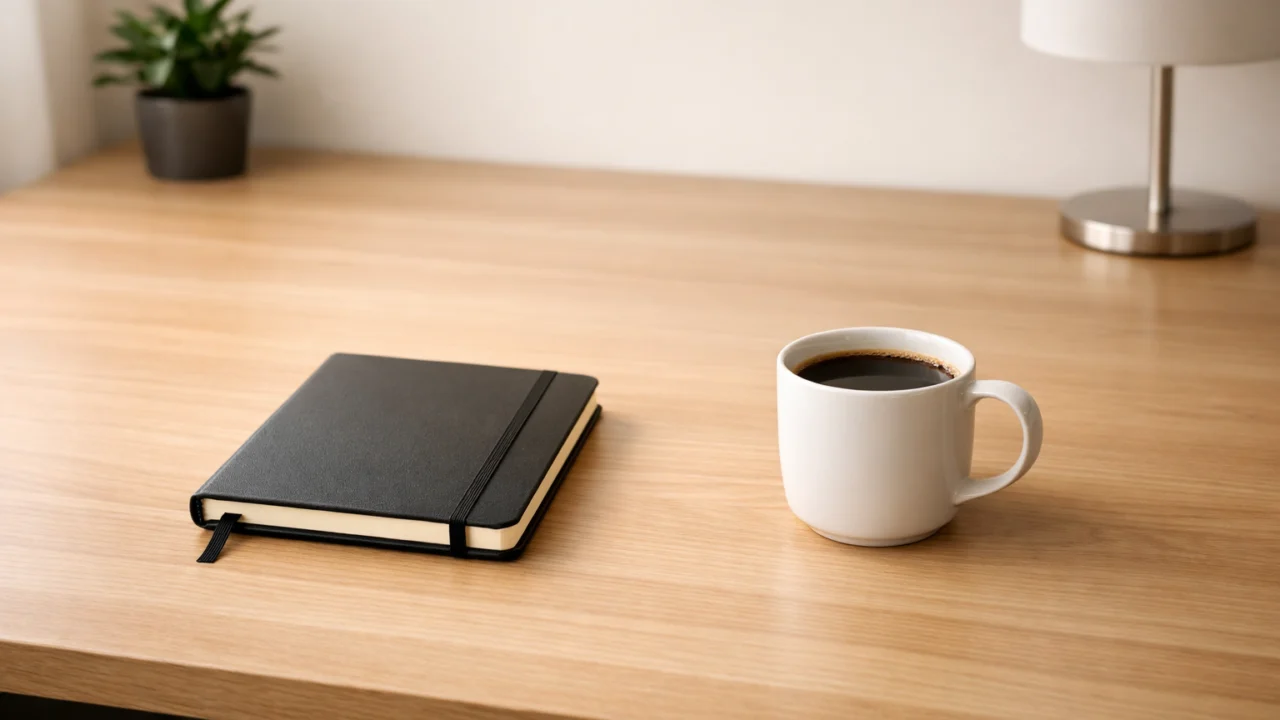 Minimalistički radni prostor koji simbolizira red, jasnoću i olakšanje nakon preopterećenja