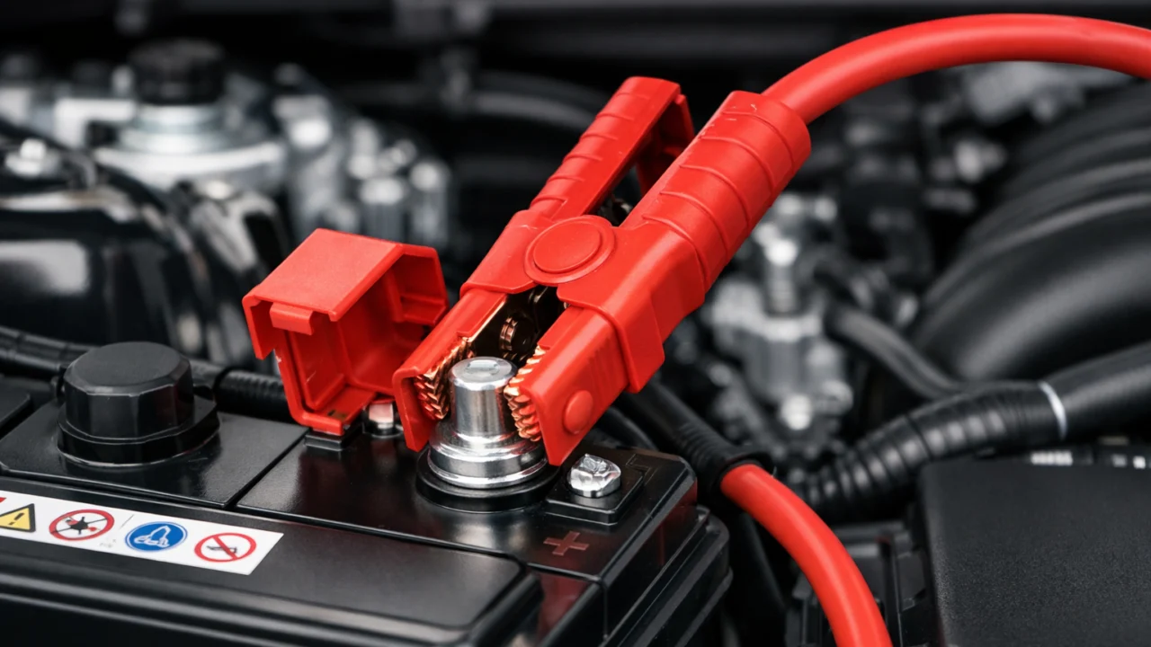 Ispravno spajanje crvenog kabla na plus pol akumulatora za sigurno paljenje auta na kablove
