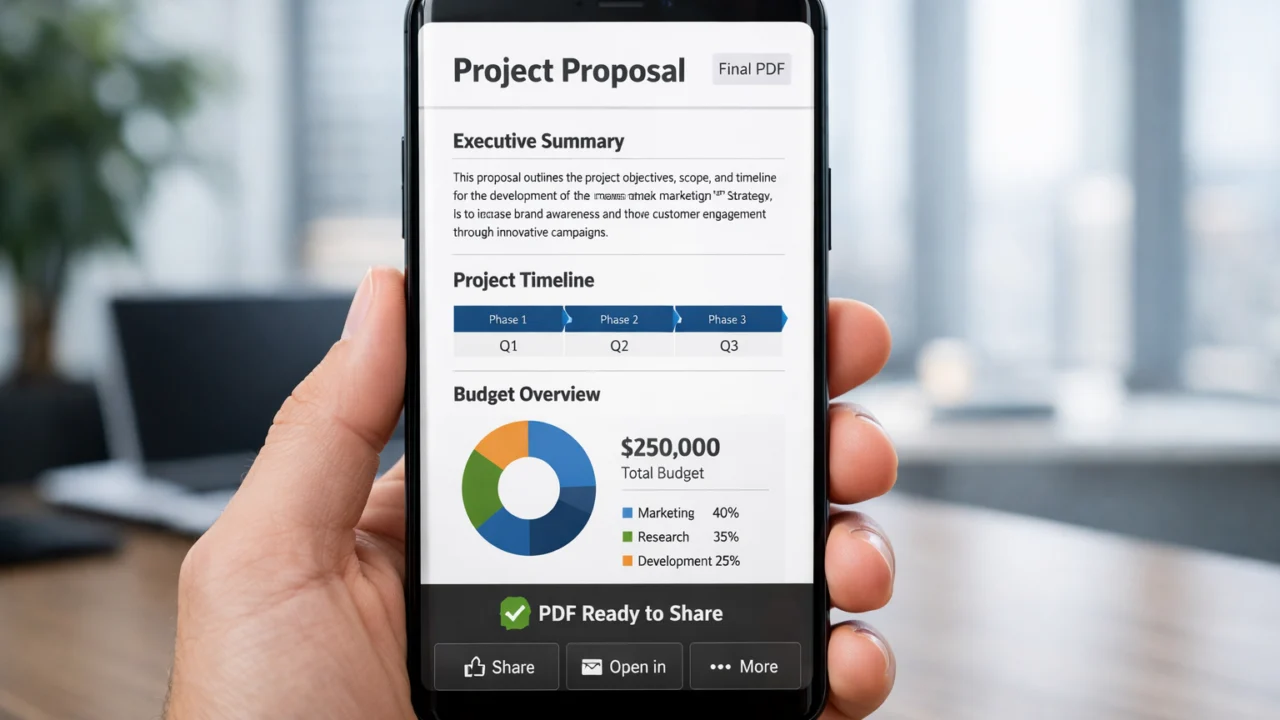 Gotov PDF dokument skeniran mobitelom spreman za dijeljenje ili slanje e-mailom