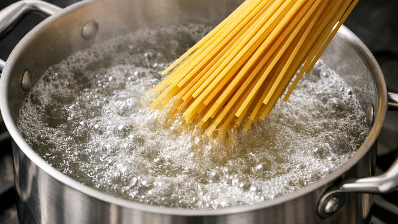 Dodavanje tjestenine u veliki lonac kipuće slane vode, ključan korak za kuhanje al dente