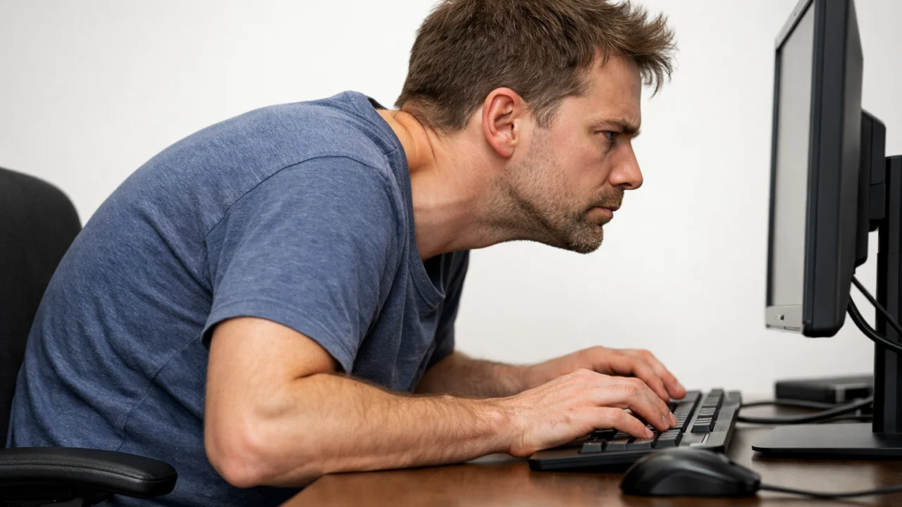 Nepravilno držanje tijela za računalom koje uzrokuje napetost vrata i ramena