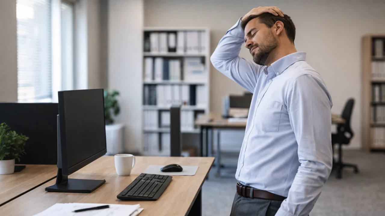 Jednostavno istezanje vrata i ramena tijekom pauze na poslu za smanjenje napetosti