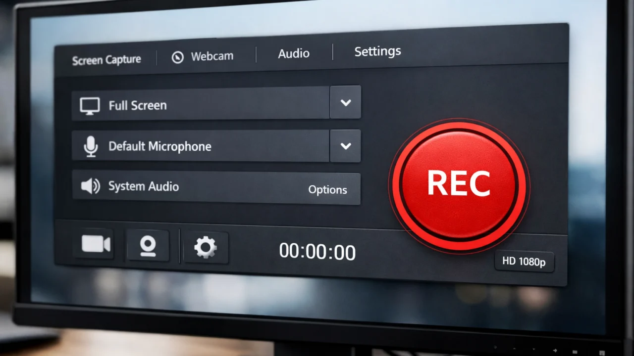 Softver za snimanje ekrana na računalu s jasno označenim gumbom za snimanje