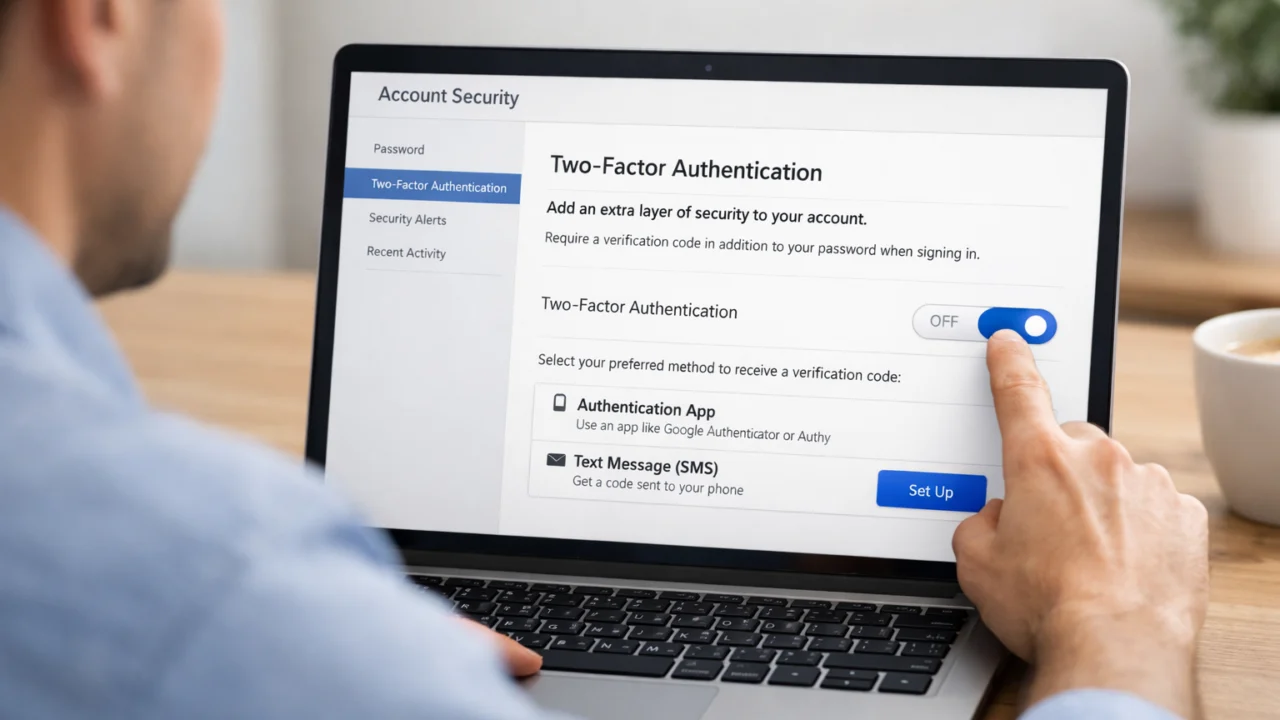 Uključivanje dvofaktorske autentifikacije u sigurnosnim postavkama korisničkog računa