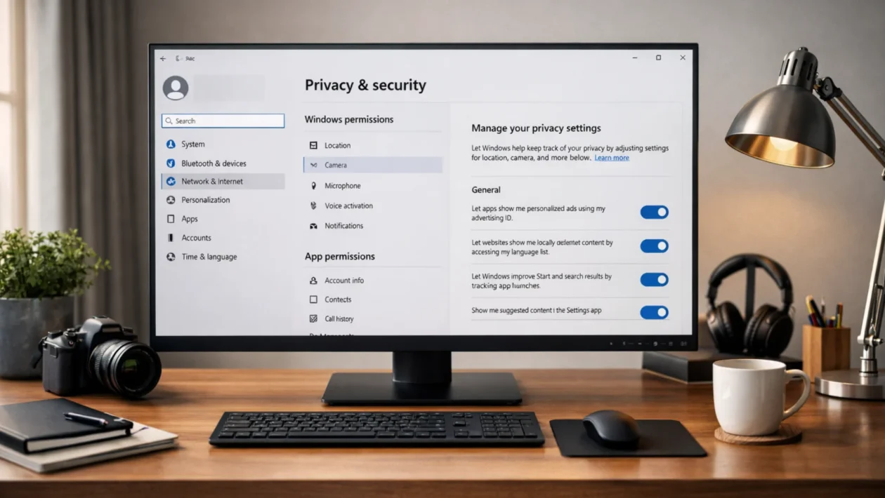 Početni ekran s postavkama privatnosti na Windows računalu u modernom radnom okruženju