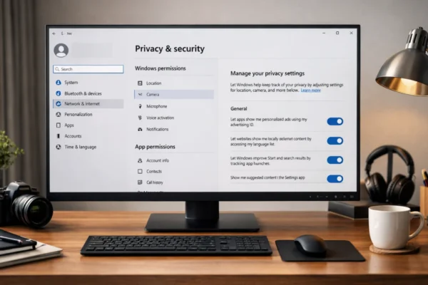 Početni ekran s postavkama privatnosti na Windows računalu u modernom radnom okruženju