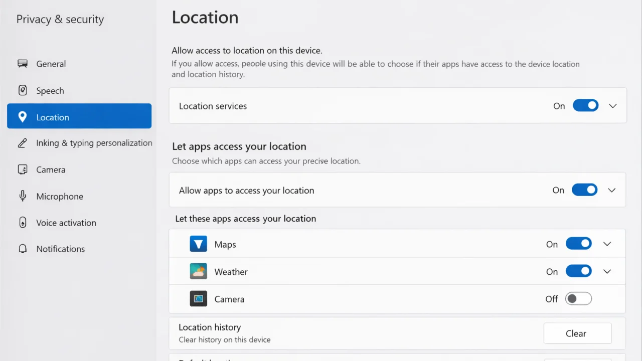 Postavke lokacijske usluge u Windows sustavu i kontrola pristupa aplikacija