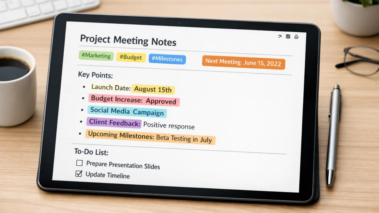 Digitalne bilješke s istaknutim pojmovima, datumima i kontekstom za dugoročnu upotrebu