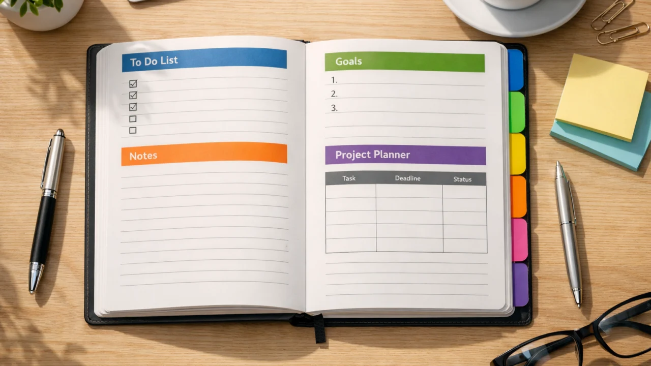 Bilježnica s jasno odvojenim temama i oznakama koje omogućuju brzo pronalaženje informacija