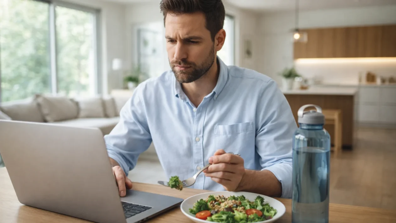 Osoba u užurbanom dnevnom ritmu koja unatoč stresu održava zdrave navike kod kuće
