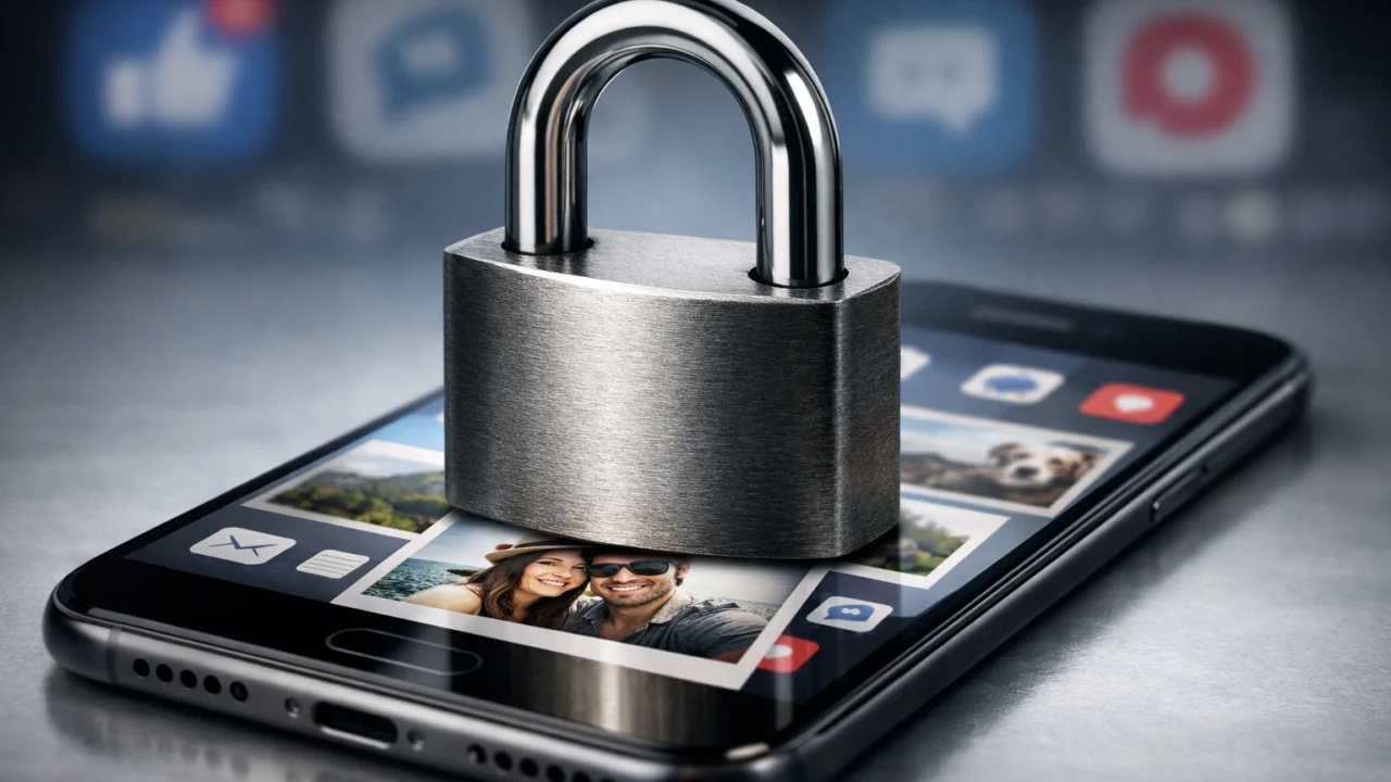 Zaštita osobnih podataka na društvenim mrežama uz simbol digitalnog zaključavanja