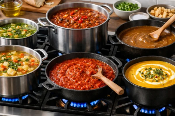 Različite guste juhe i umaci bez brašna u modernoj kuhinji, prikaz prirodnih metoda zgušnjavanja