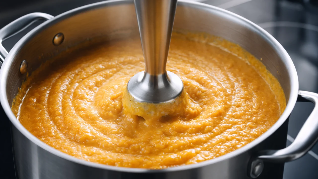 Zgusnjavanje juhe blenderom izravno u loncu za glatku teksturu bez brašna