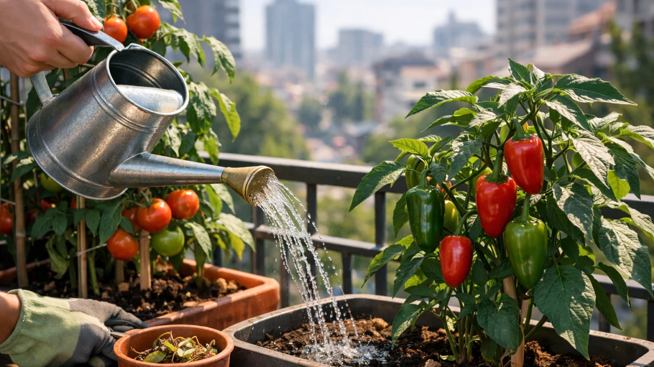 Ljetno održavanje balkonskog vrta, pravilno zalijevanje rajčica i paprika te uklanjanje suhih listova