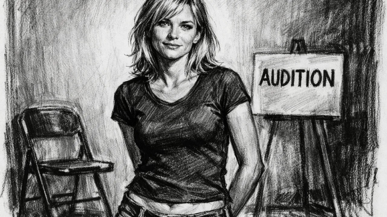 Audicija Kirsten Dunst u ugalj stilu, snažan crno-bijeli kontrast i izražajne linije.