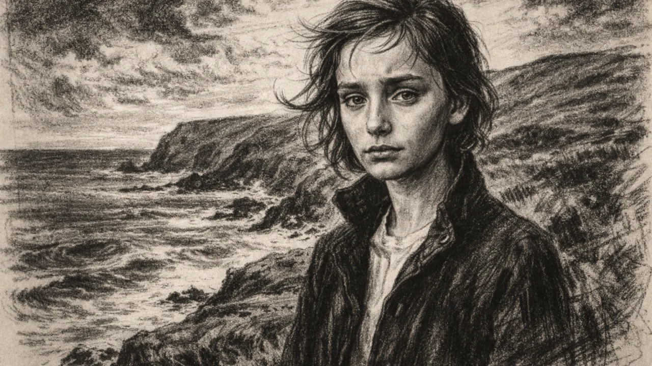 Mladu Kristin Scott Thomas u djetinjstvu u Cornwallu prikazanu u ugalj stilu s emotivnom atmosferom