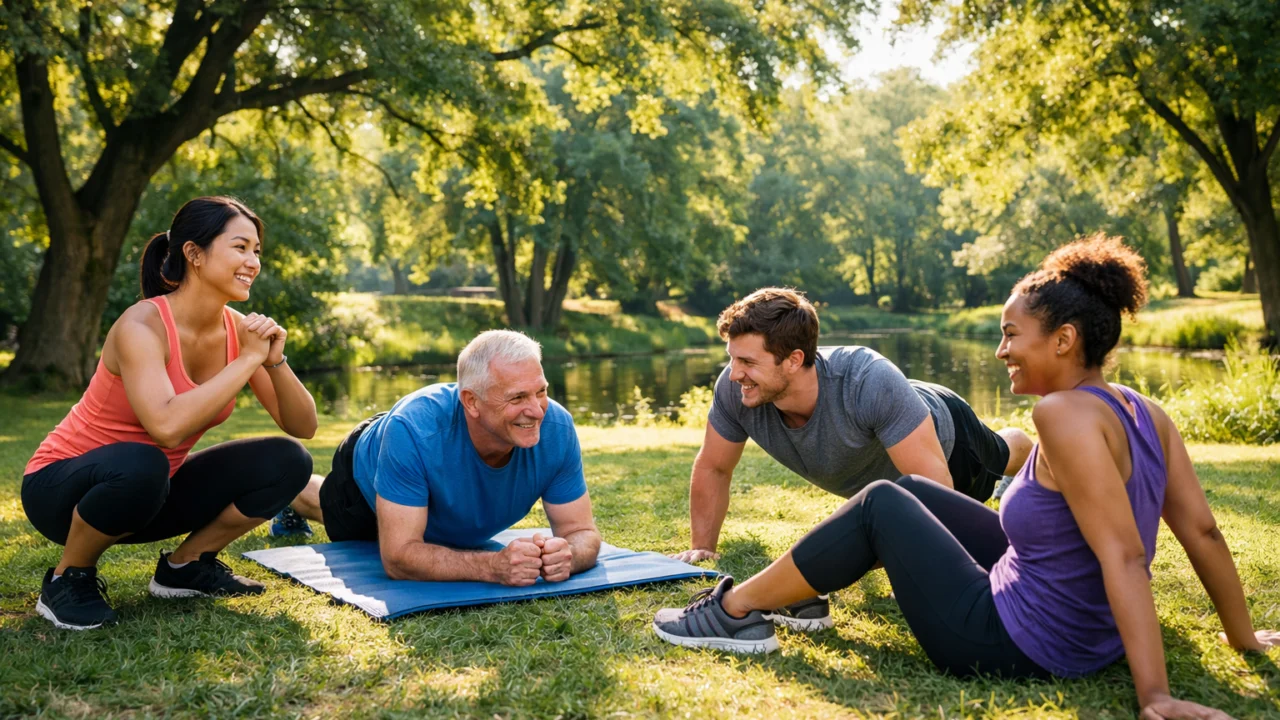 Lagani trening snage bez sprava u parku za rekreativce početnike
