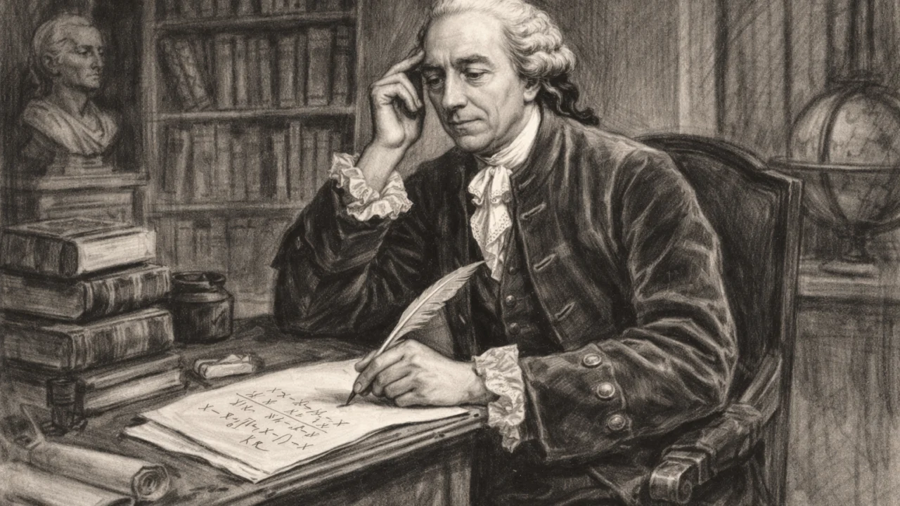 Leonhard Euler tijekom rada u Berlinu, matematički rad prikazan u ugalj stilu