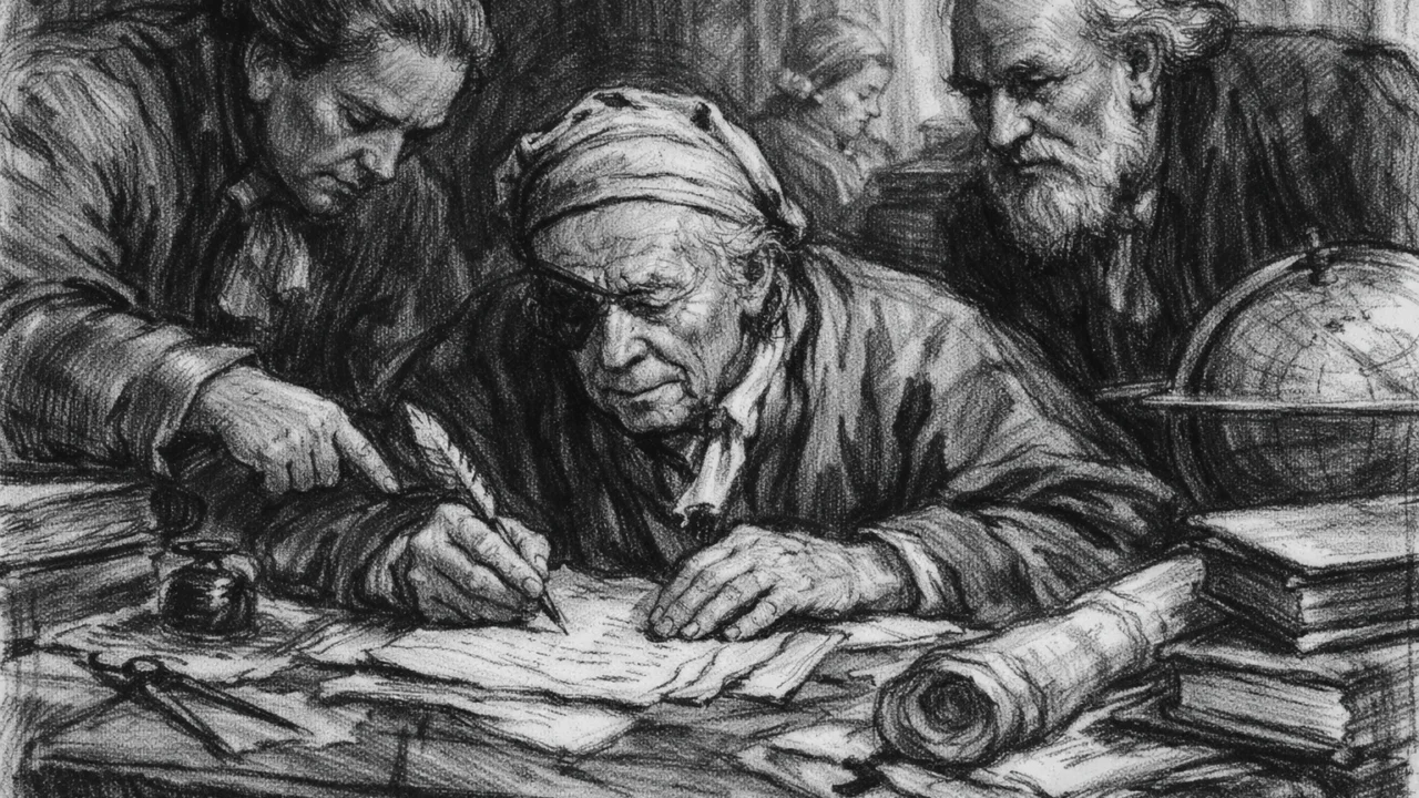 Stariji Leonhard Euler unatoč sljepoći nastavlja raditi, emotivno prikazan u ugalj stilu