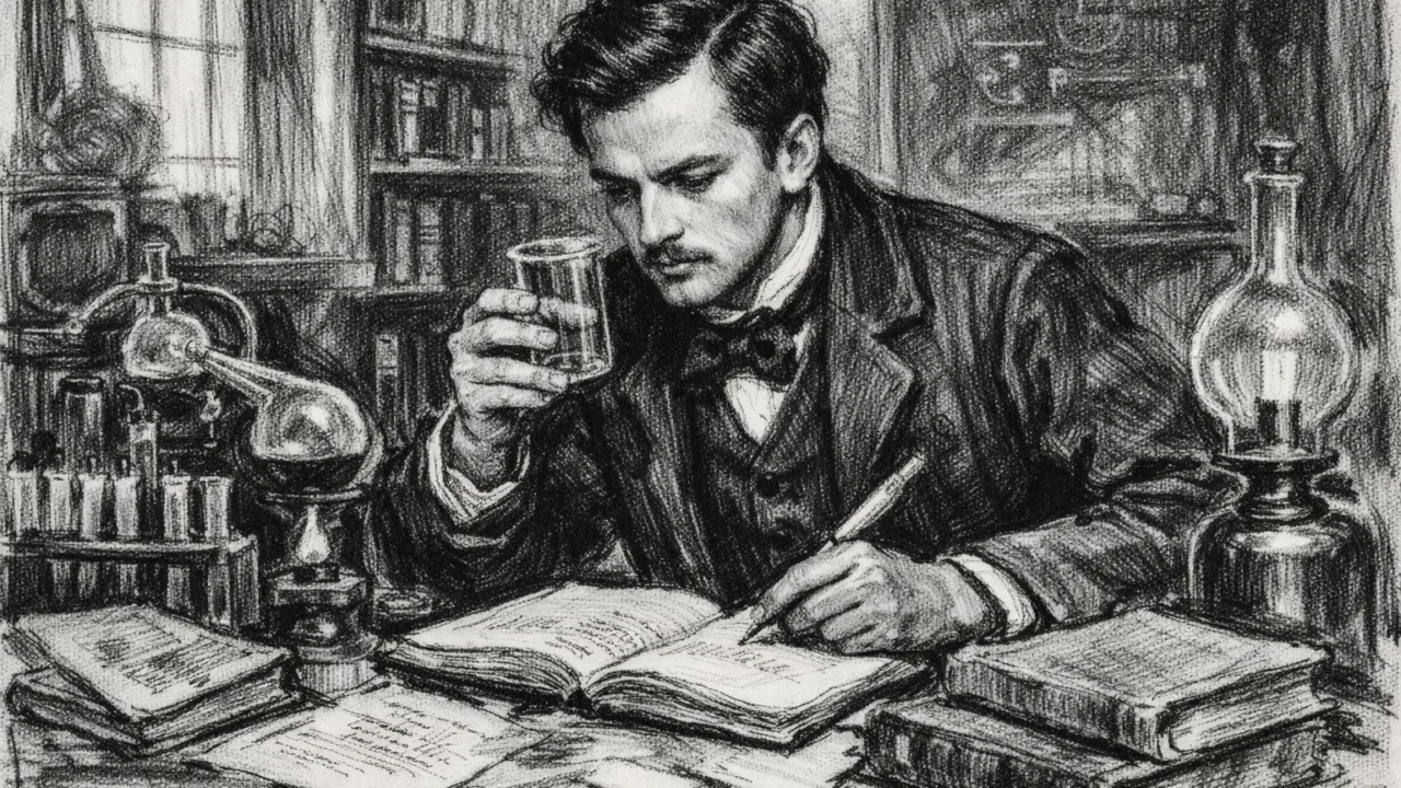 Louis Pasteur tijekom školovanja u Besançonu, u ugalj stilu s naglaskom na znanstveno okruženje