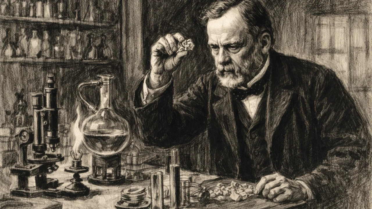 Louis Pasteur na École Normale Supérieure, prikazan u ugalj stilu dok proučava kristale