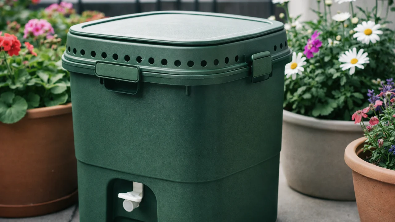 Plastični mali komposter s rupicama za zrak, idealna veličina za balkon i učinkovito kompostiranje bez mirisa