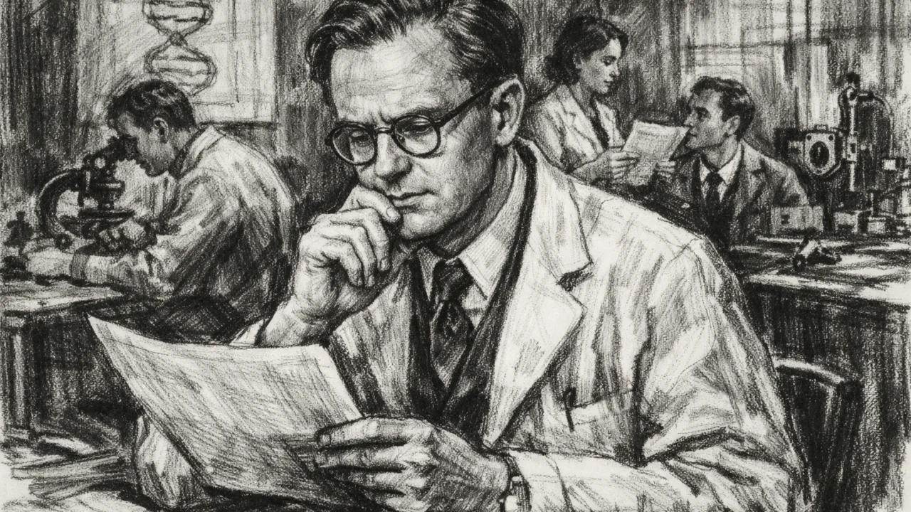Znanstveni rad Mauricea Wilkinsa u MRC London, scena u detaljnom ugljen stilu.