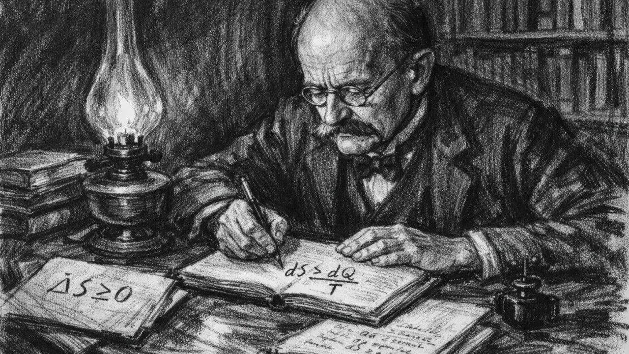 Max Planck tijekom znanstvenog rada u ugAlj stilu, fokusiran na termodinamiku i jednadžbe