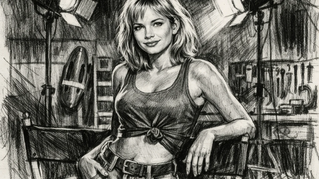 Rana televizijska karijera Michelle Williams prikazana u ugalj stilu s naglašenim kontrastom.