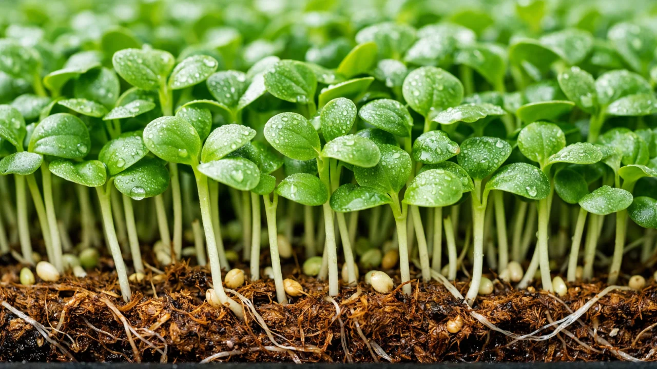 Mikrozelenje posađeno u kokosovim vlaknima bez zemlje, brzi i čisti kućni uzgoj mladog povrća