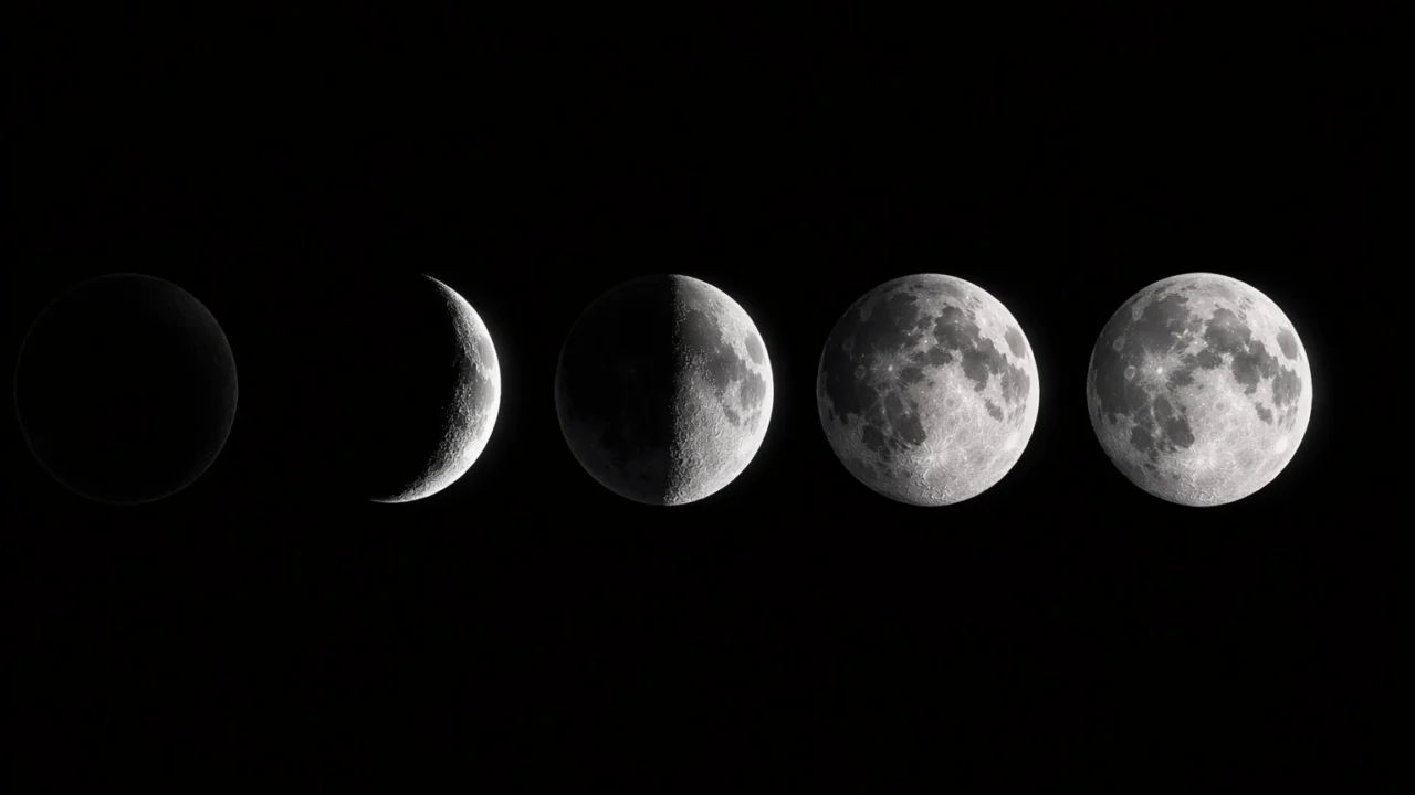 Faze Mjeseca tijekom lunarnog ciklusa od mlađaka do punog Mjeseca