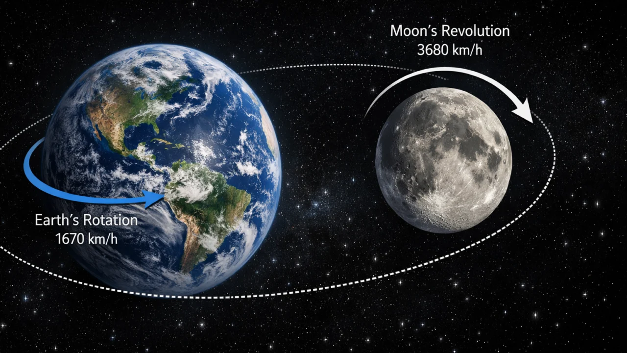 Prikaz Mjesečeve orbite i sinkronizirane rotacije oko Zemlje