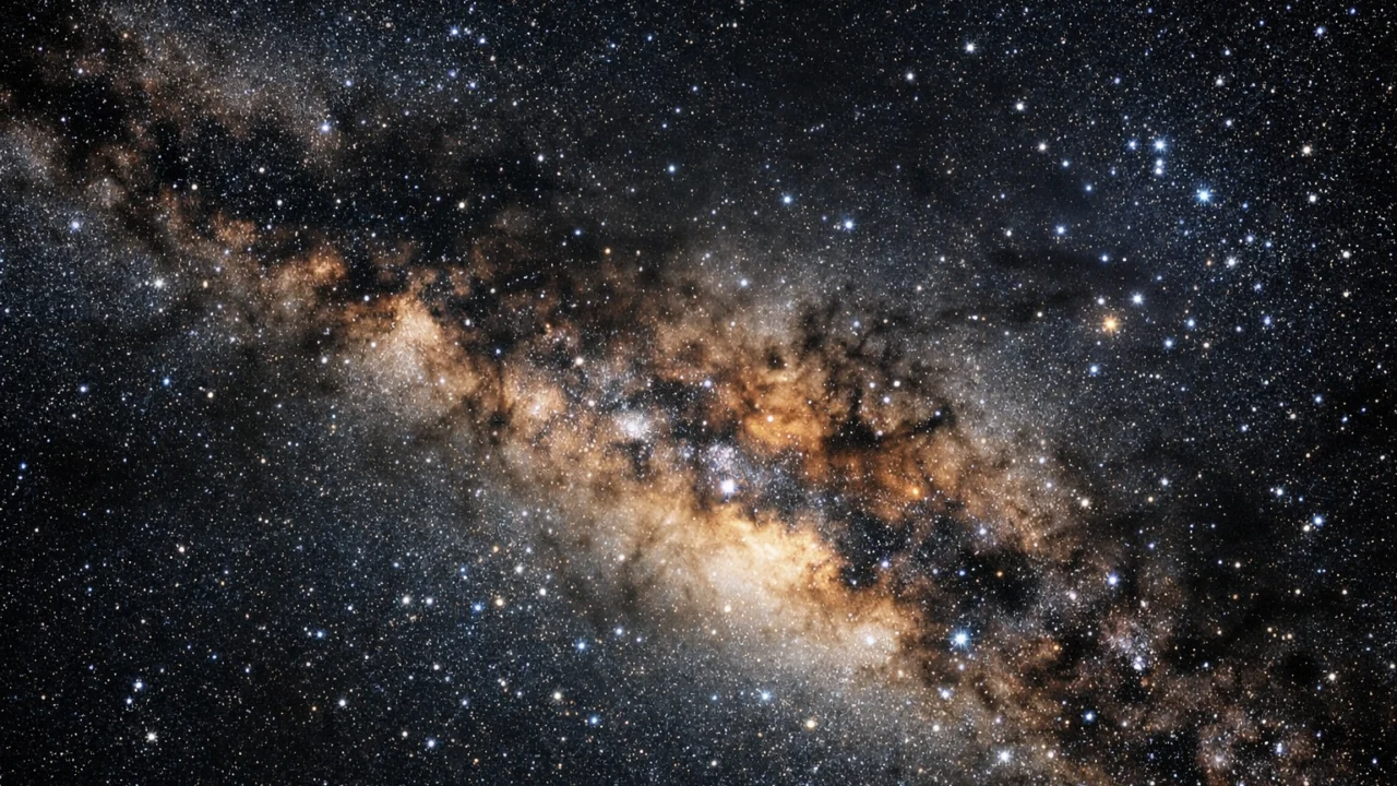 Pogled iz Zemlje prema središtu Mliječne staze s vidljivom prašinom i gustim poljima zvijezda