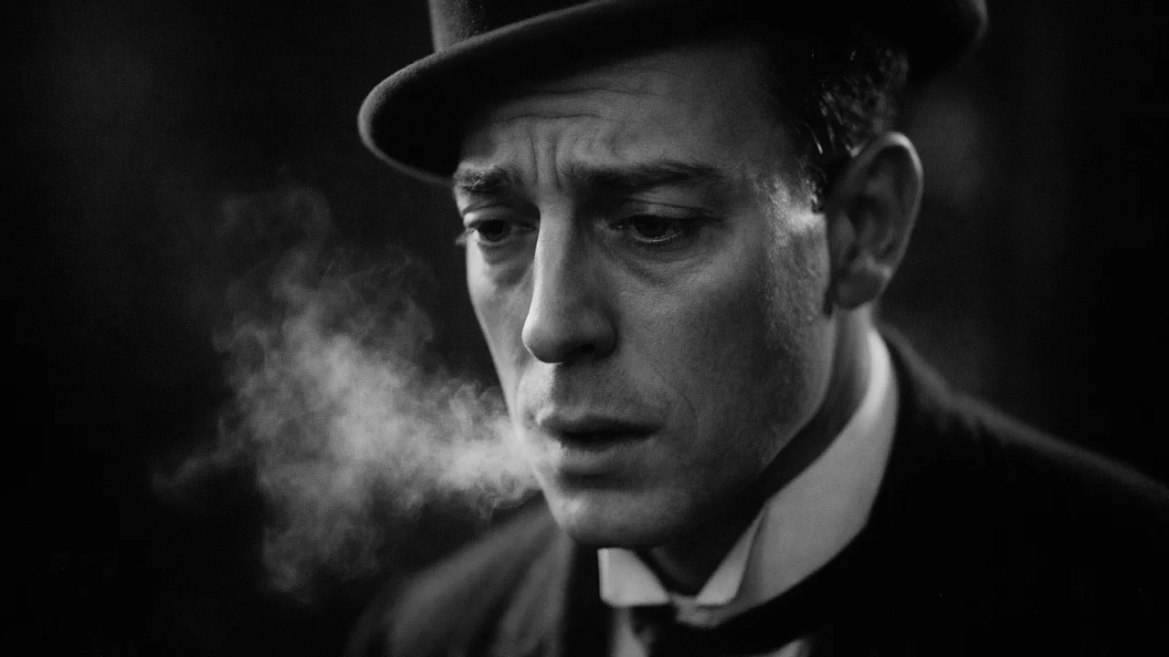 Emocije glumca u tihoj filmskoj sceni bez dijaloga, fokus na izrazu lica i glumi