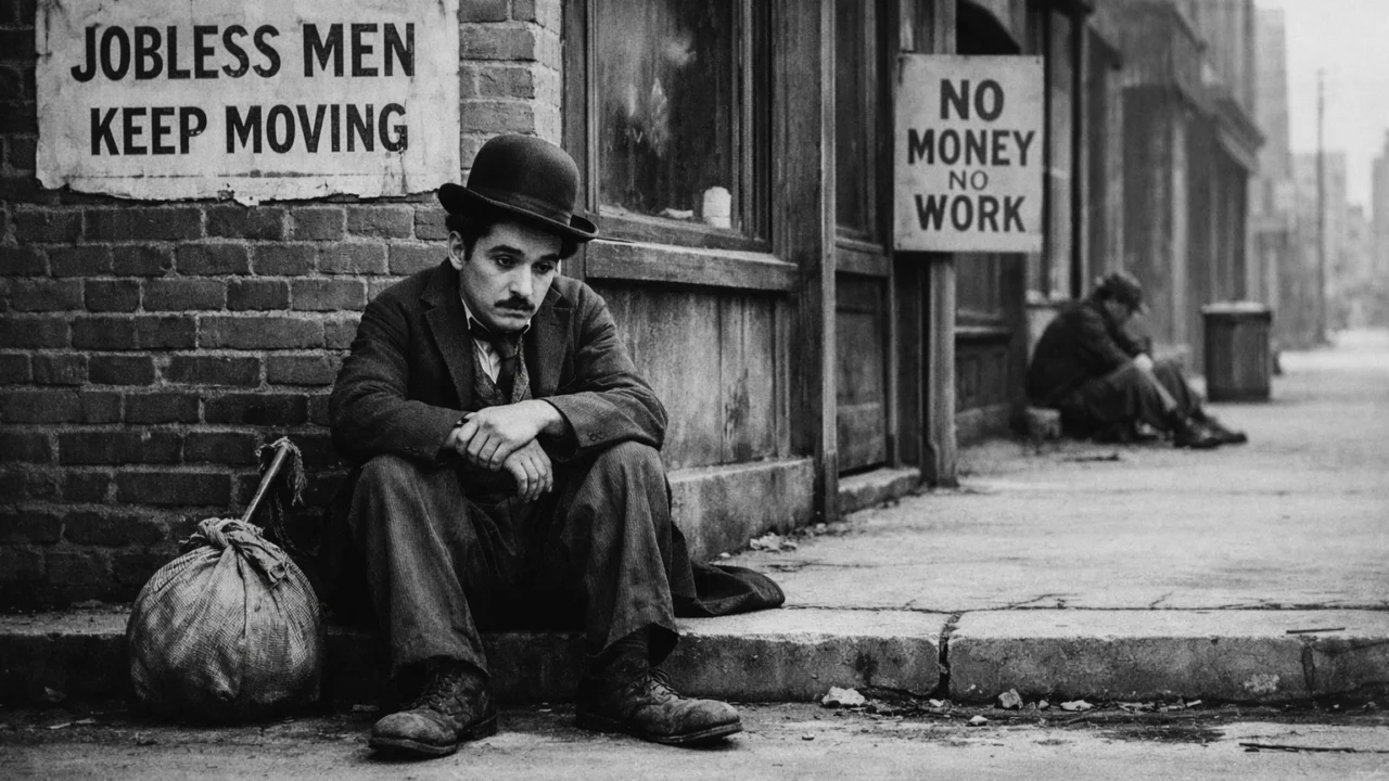 Chaplinov Skitnica na ulicama tijekom Velike depresije u filmu Modern Times