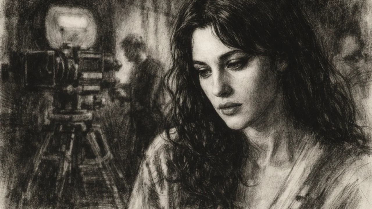 Rani glumački dani Monice Bellucci prikazani u ugalj stilu, s filmskom atmosferom