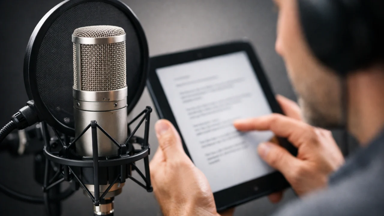 Snimanje voice overa s profesionalnim mikrofonom i scenarijem, naglasak na kvalitetu zvuka i pripremu naracije