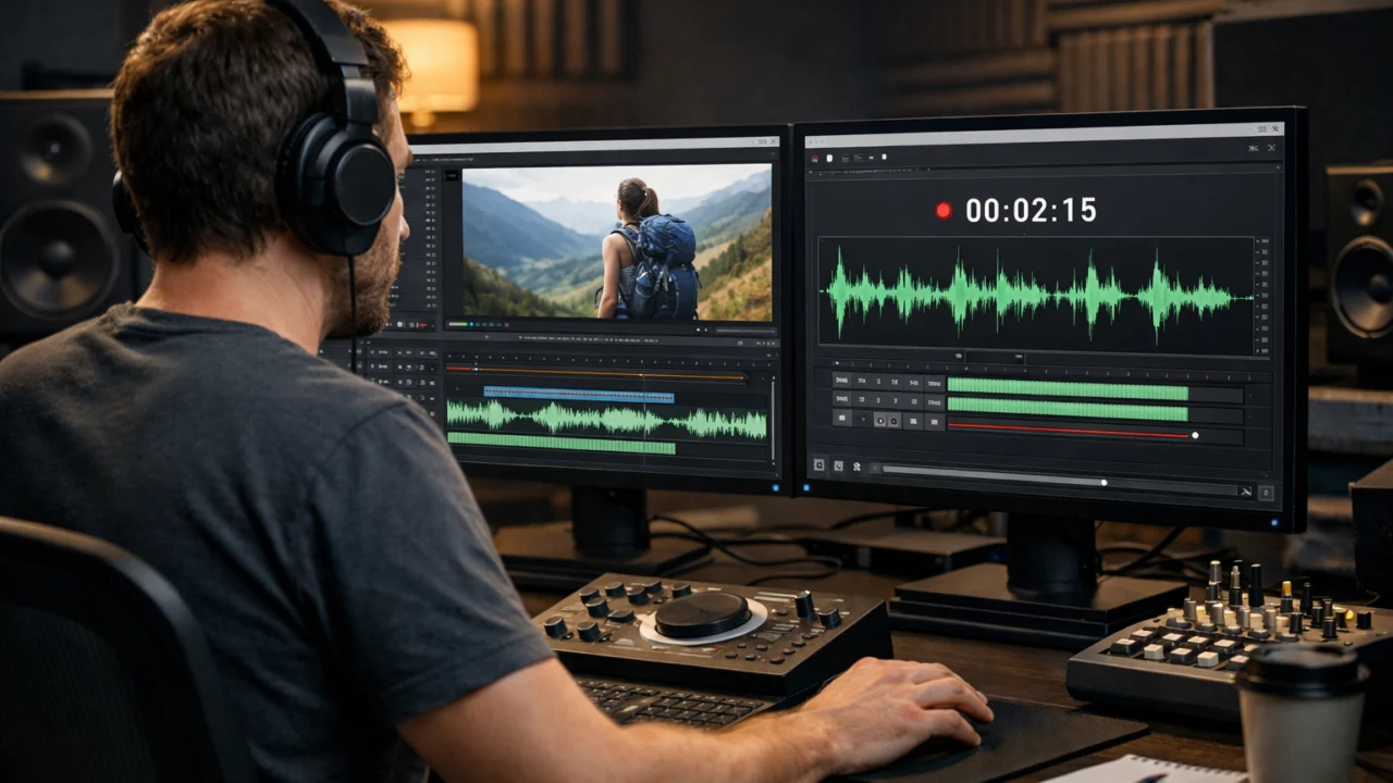 Sinkronizacija naracije i videa u postprodukciji, prikaz procesa kako voice over prati sliku