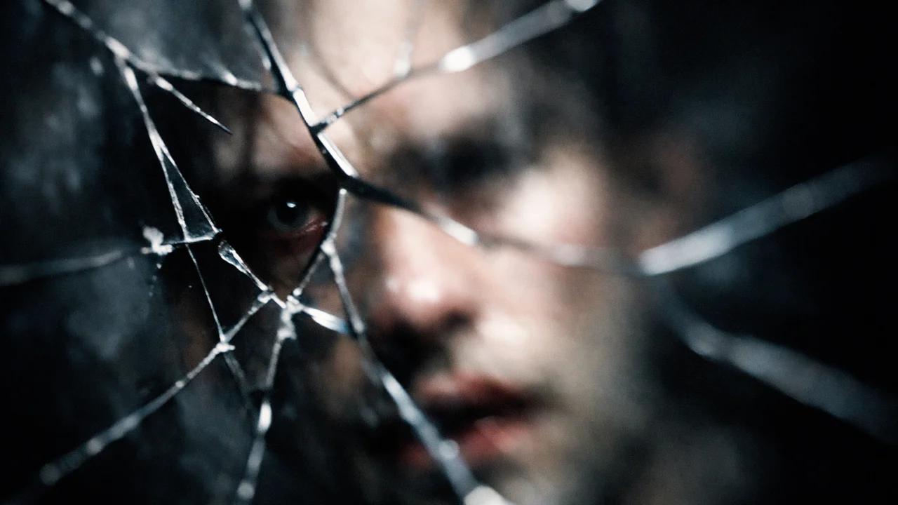 Subjektivna percepcija lika kroz napuknuto ogledalo, vizualni prikaz nepouzdanog pripovjedača u filmu