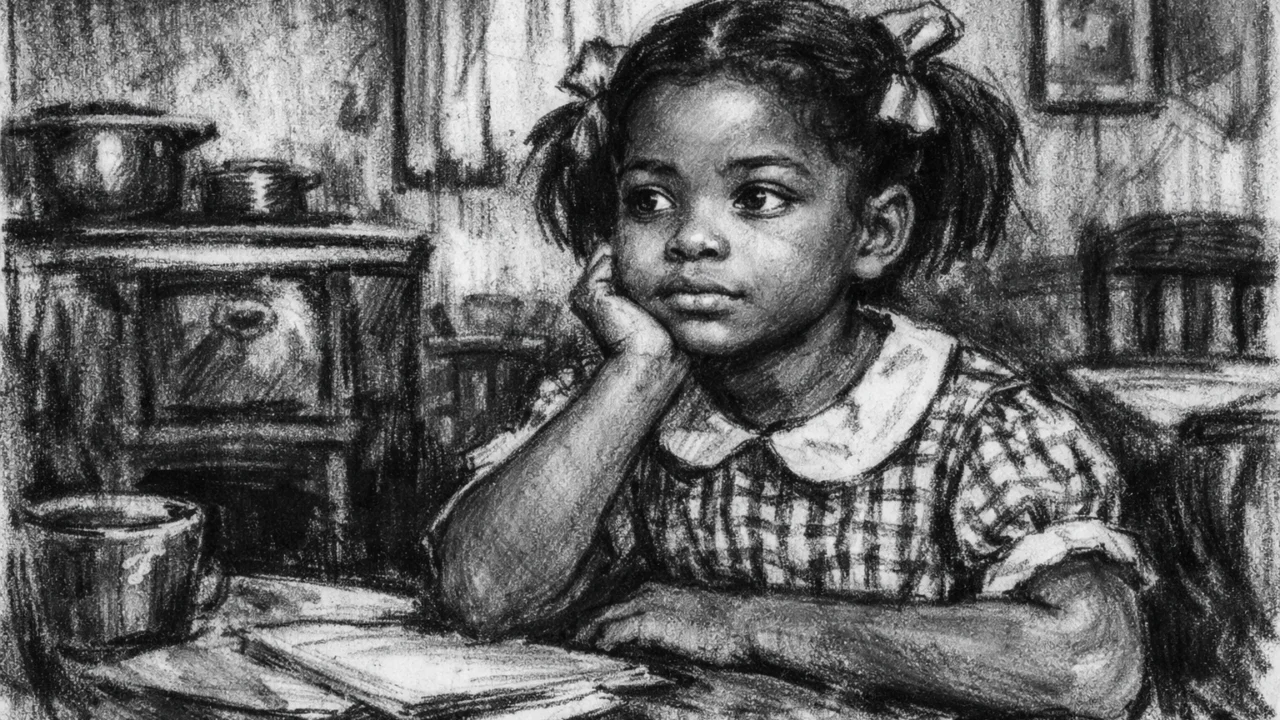 Rani život Octavije Spencer prikazan u ugalj stilu, djetinjstvo u Alabami u crno-bijelom crtežu